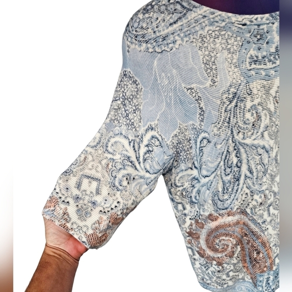Chico's‎ Blue & Rust Paisley Fall Foulard Boat Neck Pullover Size 2X Women's L72 - Picture 5 of 9